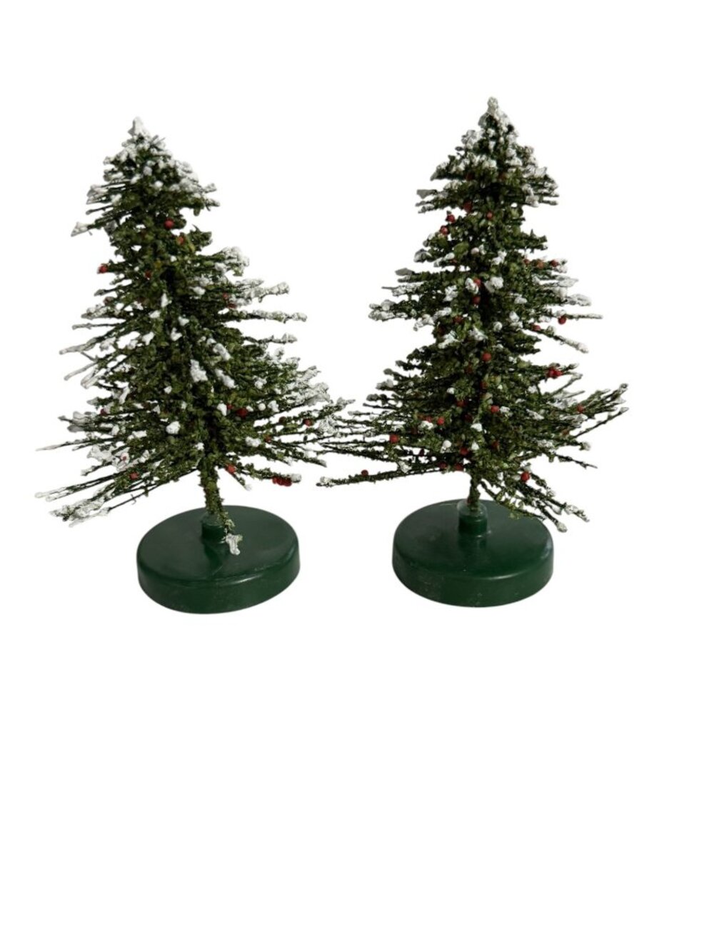 Vintage Taiwan Miniature Snow Flocked Christmas Village Pine Trees 4.5 Inch Pair